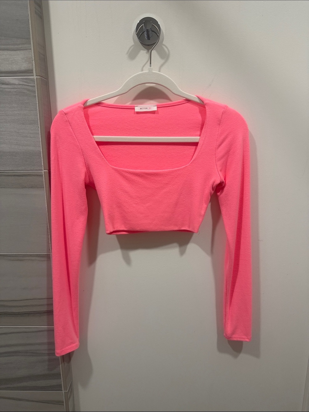 Better Be Neon Pink Square-Neck Long-Sleeve Crop Top Size XS